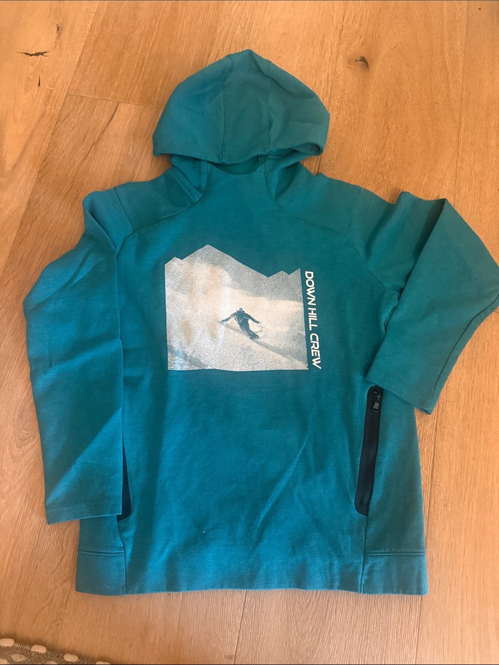 Old Navy Teal Crewneck Hooded Sweatshirt with Snowboard Graphic